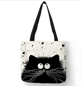 Canvas Bag High-Definition Digital Printed Shopping Bag Cat Pattern Environmentally Friendly And Portable Linen Bag