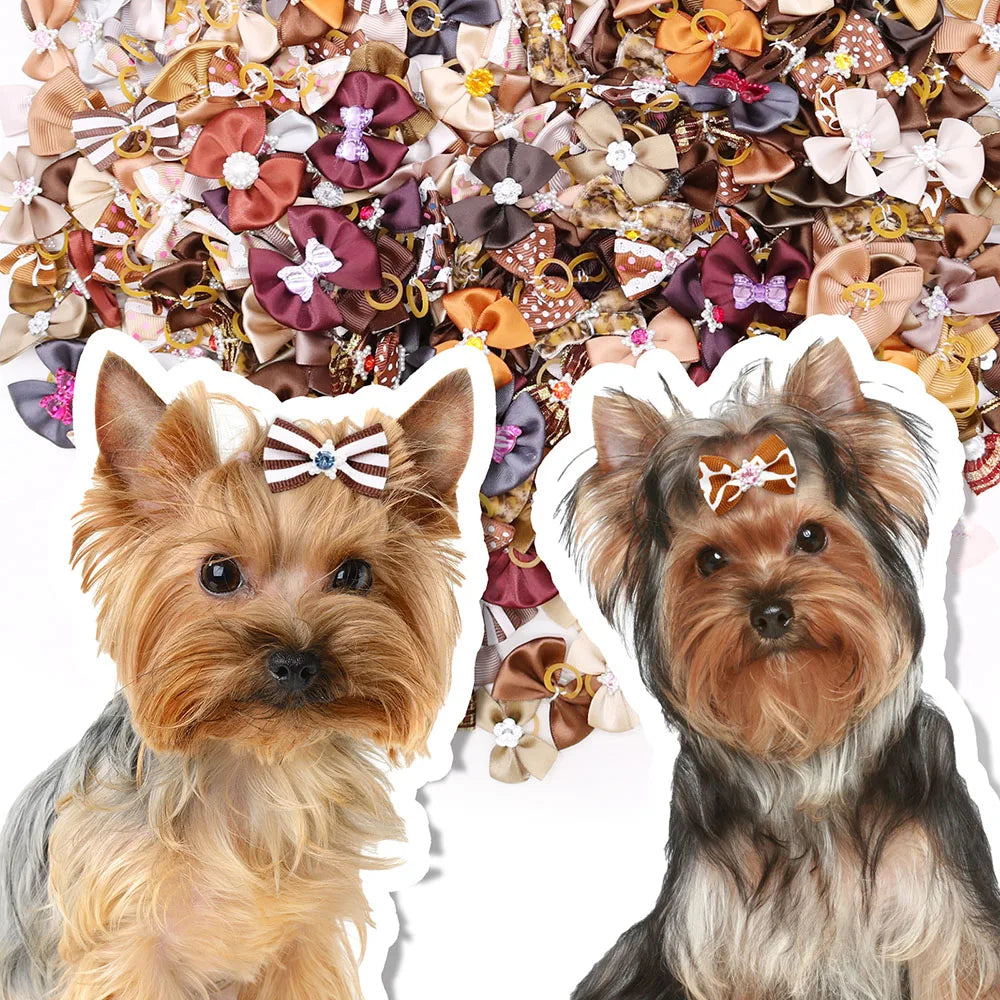 10/20PCS Diamond Puppy Bows Multi Style Dog Bows With Rubber Bands Pet Hair Accessories For Dogs Handmade Dog Hair Bows Supplies