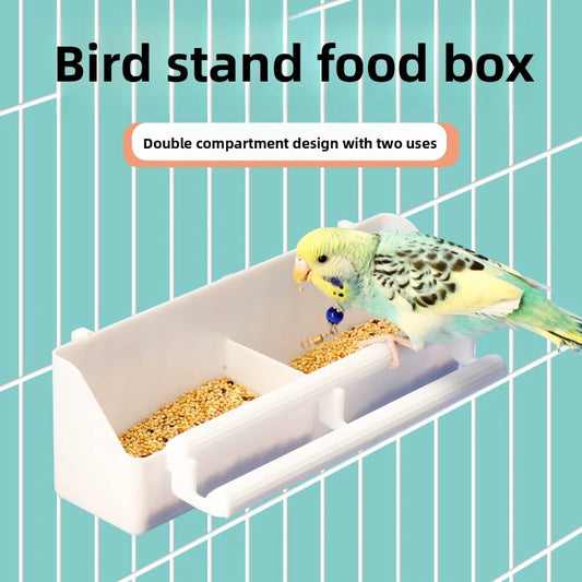 Double Grid Bird Perch Feeder Plastic Dual Bowl Parakeet Detachable Feeder Cage Mount Anti Squirrel Easy Install Food Water Feed