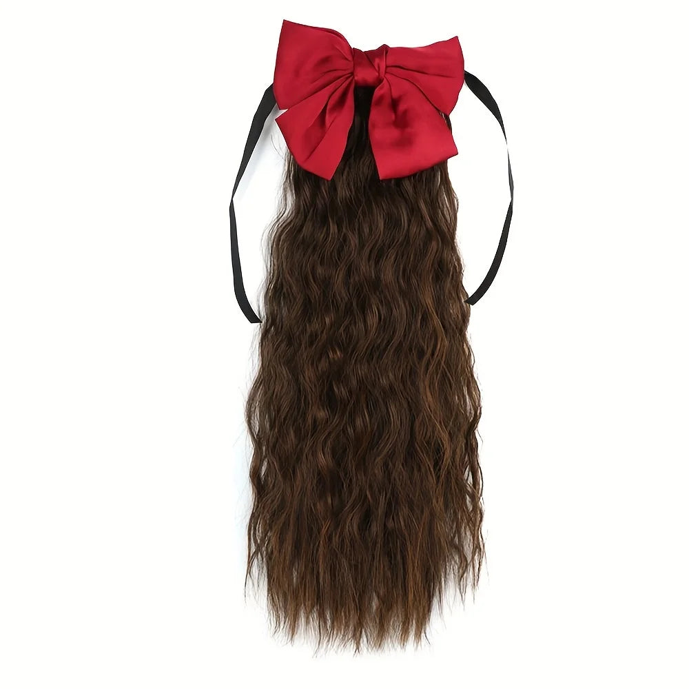 Water ripples wave loose Curly Synthetic Ponytail Hair Extension wig red Bowknot Tie up the ponytail Elegant women Hair fittings