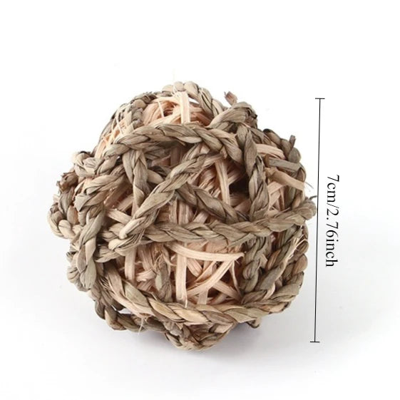 Natural Small Pet Chew Toys for Rabbit, Guinea Pig, Hamster Grass Balls Wood Hanging Toys, Teeth Grinding & Boredom Relief