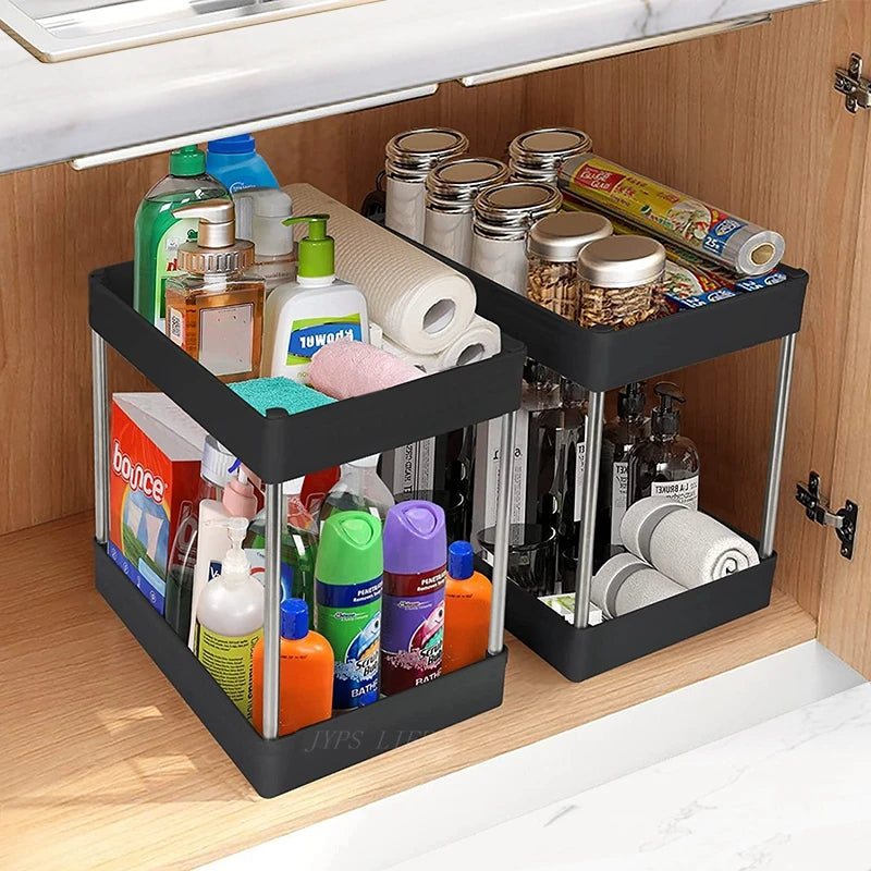 1/2 Pcs Under Sink Storage Organizer 2 Tier Drawer Rack