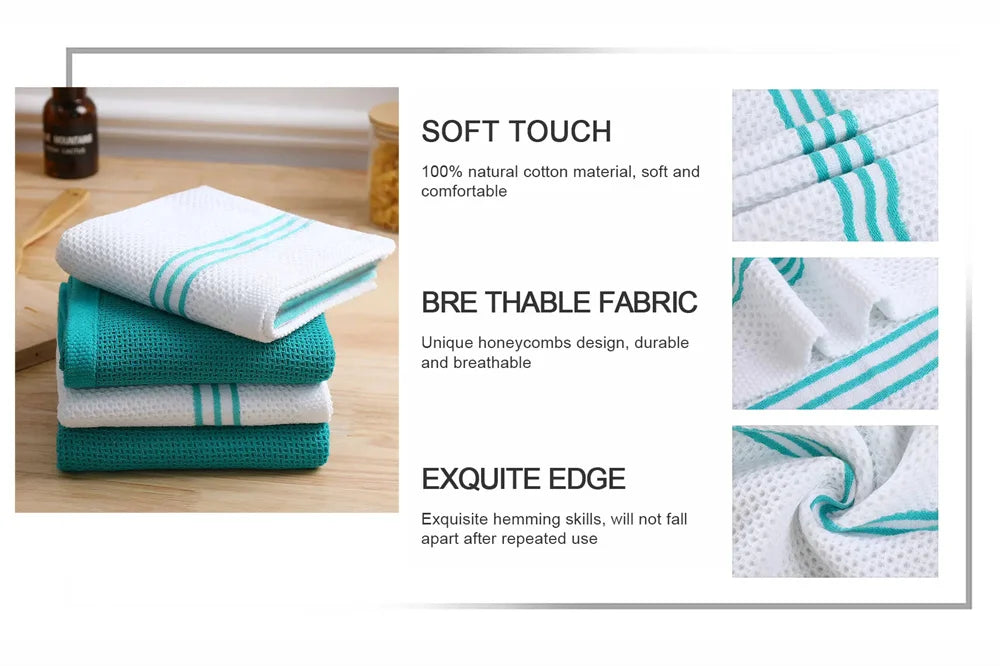 Olanly Cotton Kitchen Towels Set of 4 or 6 Absorbent Waffle Weave Dishcloths Soft and Durable for Home Cleaning