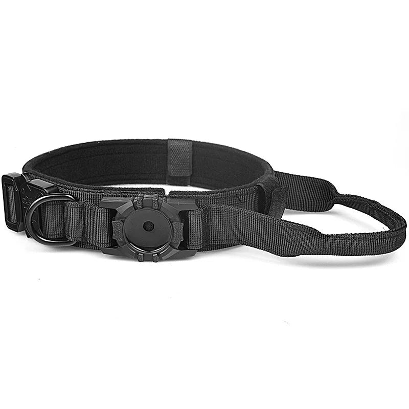 Tactical AirTag Dog Collar with Handle and Metal Buckle for Medium Large Dogs