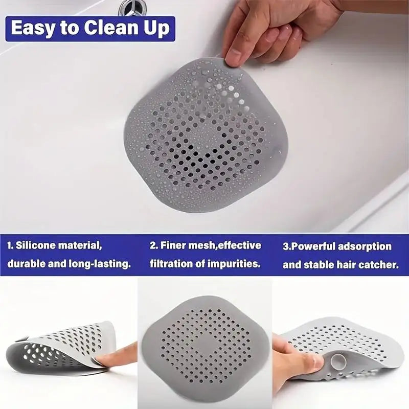 Durable Silicone Square Shower Drain Cover Prevents Sink Clogging, Shower Drain Strainer, Adsorption Sink Strainer, Convenient