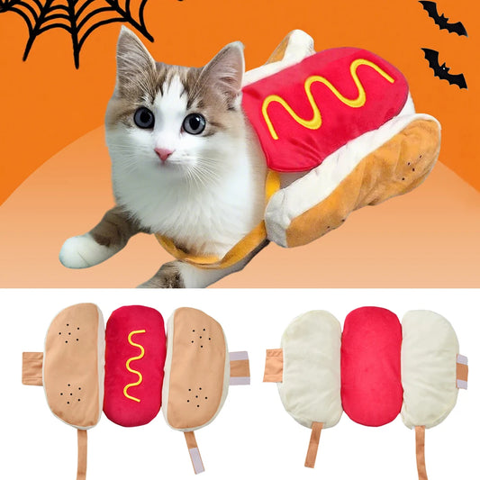 Funny Cute Pet Cat Costume Cosplay Clothes For Dogs Halloween Puppy Kitten Dress Up Adjustable Hot Dog Shaped Sphynx Cat Outfits