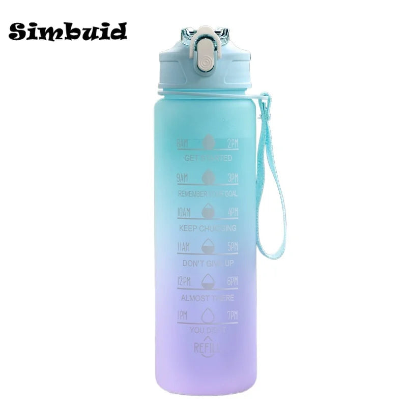 600ML Sports Water Bottle with Time Marker Leak-proof Fitness Cup