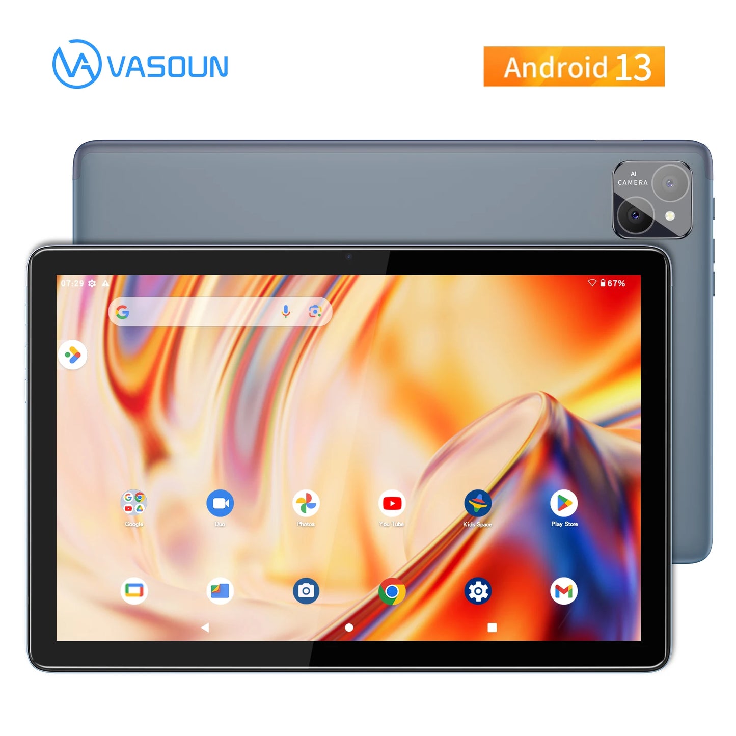 Tableta VASOUN Android 14 de 10,1", 12 GB (6 + 6 ampliables) de RAM, 128 GB de ROM, ocho núcleos, doble SIM 4G desbloqueada con WiFi 2,4 G/5 G GPS