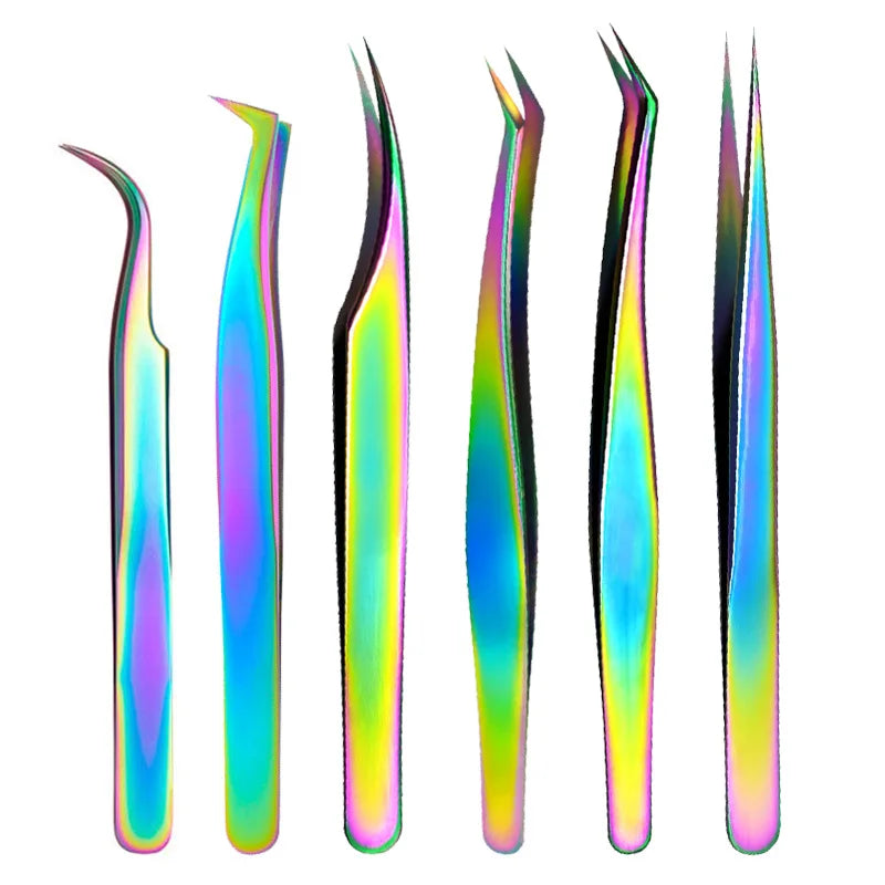 6 Piece False Eyelash Tweezers Set for Precision Lash Application Eyebrow Grooming and Nail Art Tools