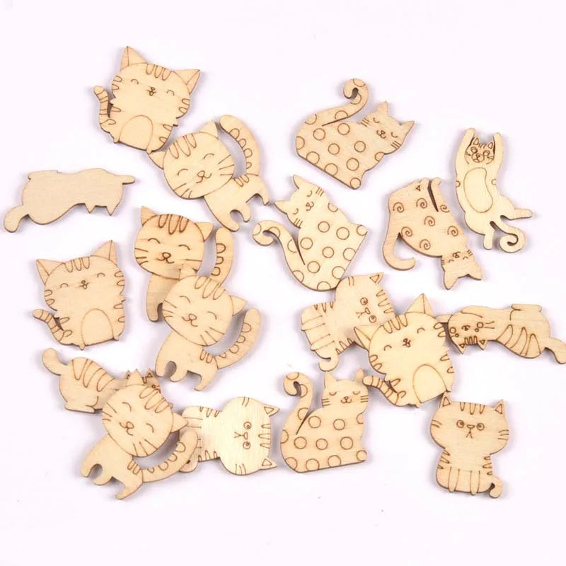 Lovely Dog Cat Fish Natural Wooden Chips for Scrapbooking DIY