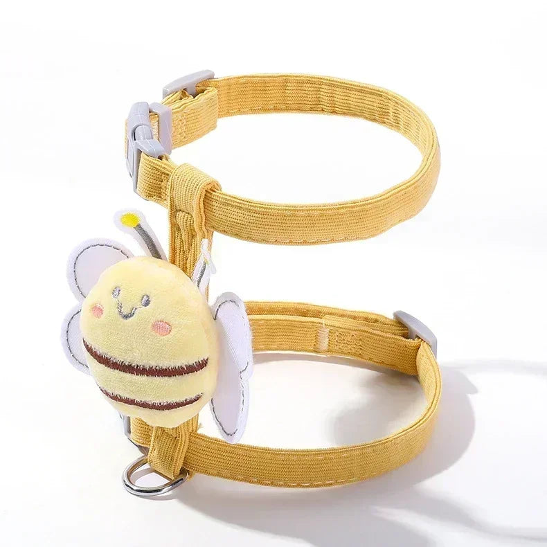 1/2pcs Cat Harness Leash Collar  Adjustable Cartoon Bee Double Layer Dog Harness Small Medium Pet Collar Leash Outdoor Walking