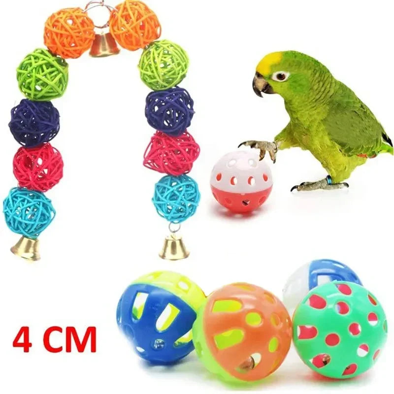 Pack Bird Toy Cage Bird Accessories Wood Parrot Toys Bird Toy Swing Suspension Bridge Ball Cage Bells Pet Supplies Set