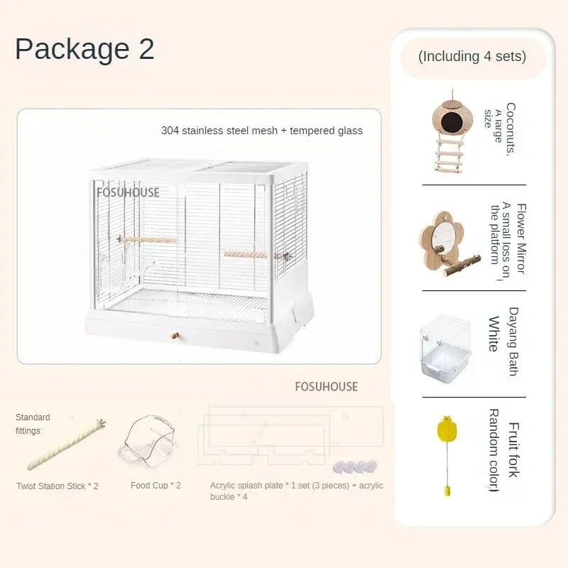 Home  Luxury Parrot Cage Pet Breeding CagePanoramic Glass High-definition Transparent Bird Cages Outdoor Portable Budgie Cage W