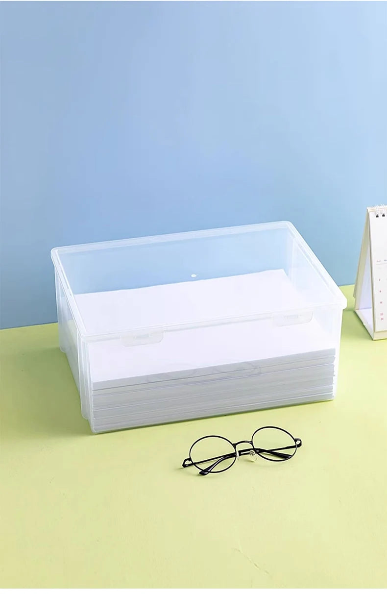 WORTHBUY Desk Organizer Transparent A4 Paper Plastic Storage Box Multifunctional Home Strorage Organizer Box For Office Supplies