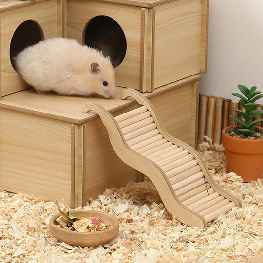 1PC Small pet supplies, cages, decorative accessories, wooden wavy stairs, hamster toys, curved chutes, small animals