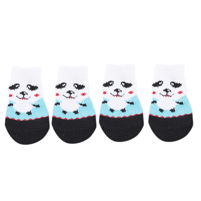 4Pcs Cute Pet Dog Socks with Print Anti-Slip Cats Puppy Shoes Paw Protector Products for Small Breeds Spitz York Dogs Chihuahua
