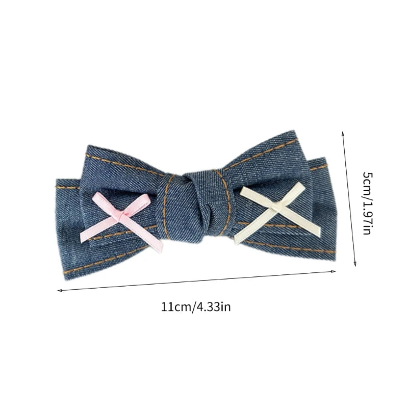 Denims Bow Hair Clip Balletcore Large Bowknot Blue Headdress Elegant Hairpin Dropship