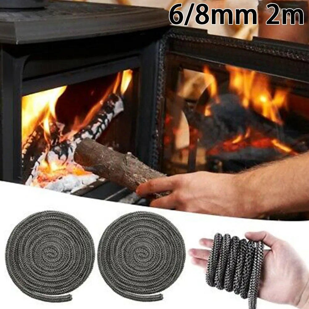 2m 6/8mm Fiberglass Rope Seal Stove/Fire Rope Wood Burning Stove Log Burner Door Seal High Temperature Fireproof Sealing Rope