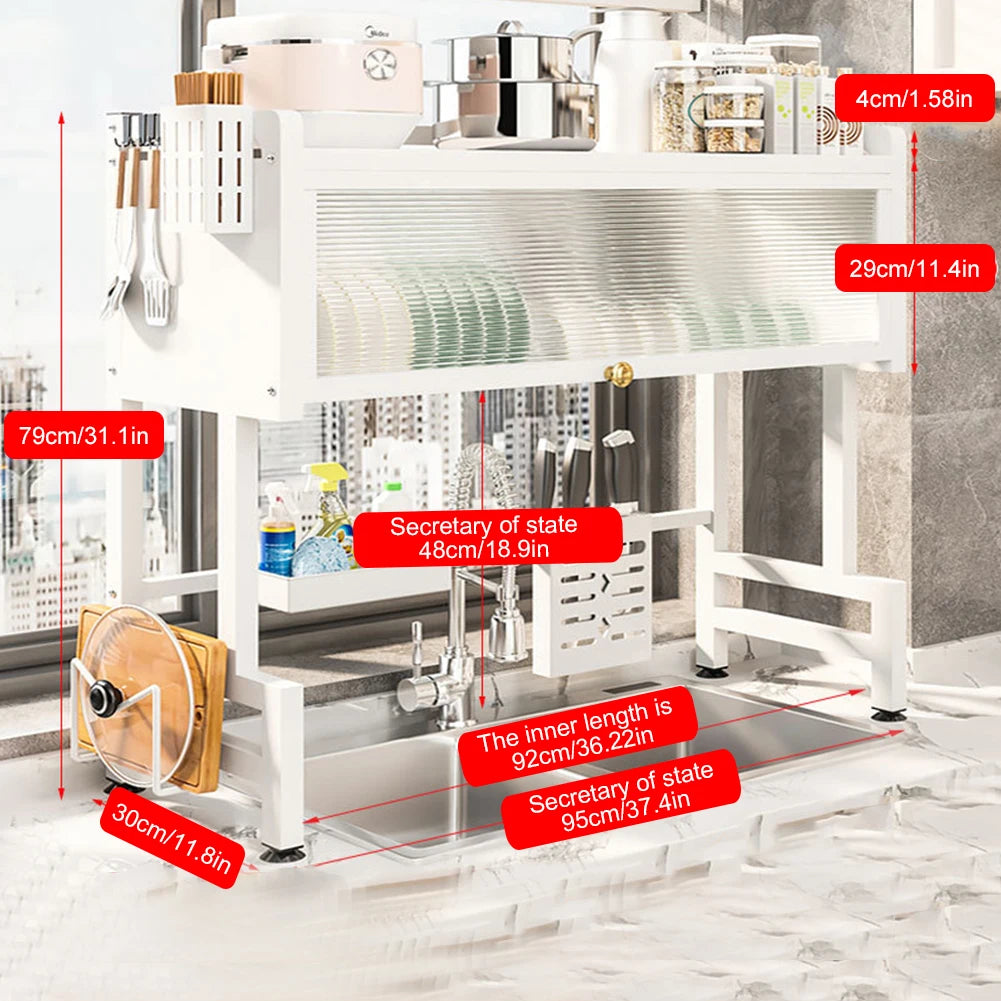 Multi Organizer Steel Over The Sink Dish Drying Rack with 3-Tier Utensil Holder and Protective Cover