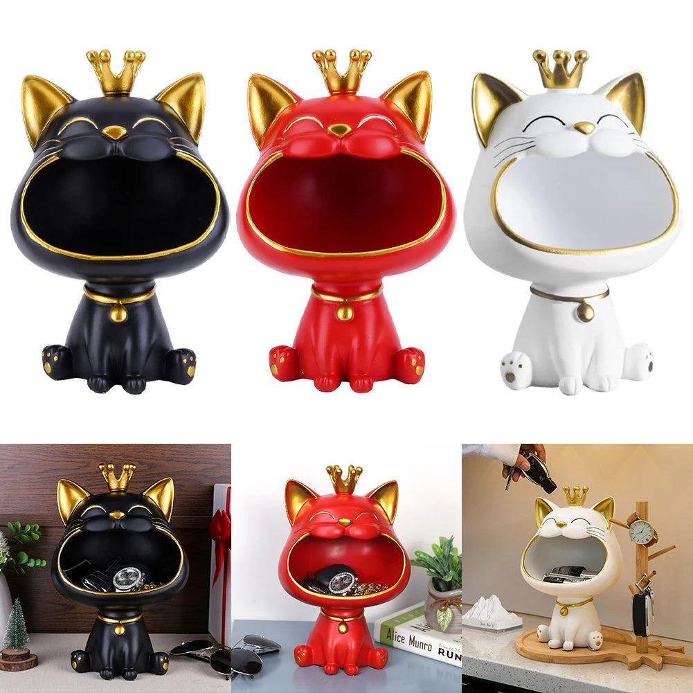 Lucky Cat Statue Decoration Resin Big Mouths Cat Key Box Cute Desktop Storage Accessories
