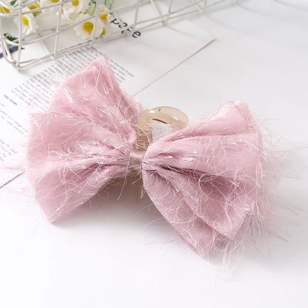 Bow Hair Claws Clip Large Shark Claw Hair Clips Solid Bowknot Hairpin Barrettes for Ponytail Women Hair Accessories Headbands