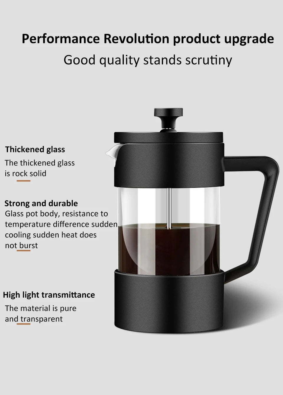 French Press Coffee Maker – 350ml/600ml/1L Borosilicate Glass Pot with Stainless Steel Filter