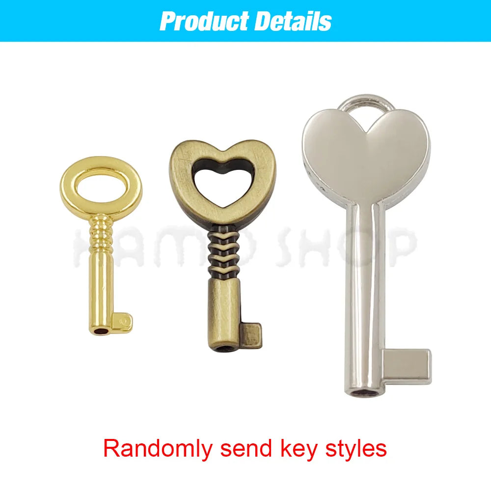 1pcs Metal Heart Shape Vintage Mini Archaize Padlock Bag Suitcase Luggage Box Key Lock With Key Hardware Strap Accessories