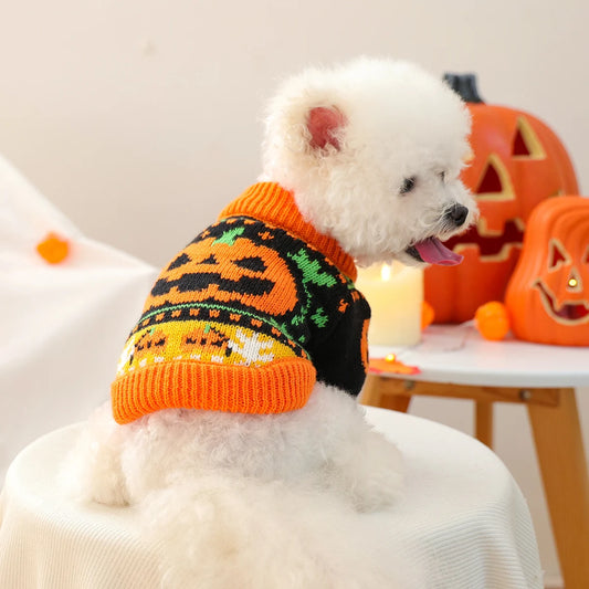 1PC Halloween Sweater Pet Clothes Dog Cat Cute Holiday Atmosphere Thickened Warm Orange Pumpkin Head Cover Elastic Fir