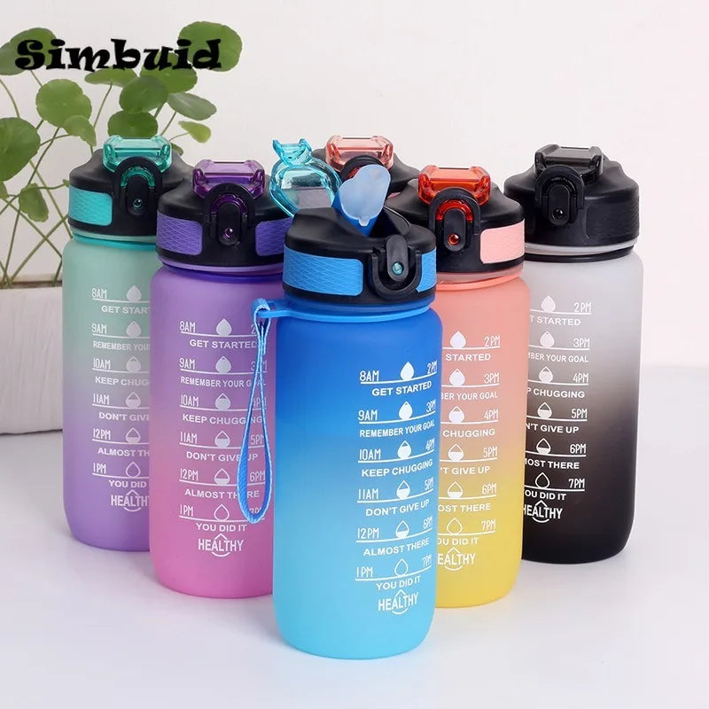 600ML Sports Water Bottle with Time Marker Leak-proof Fitness Cup