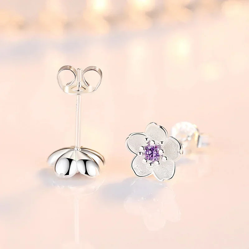 New arrive 925 Sterling Silver Crystal Jewelry custom Flower Stud Earrings For Women wedding accessories Holiday gifts