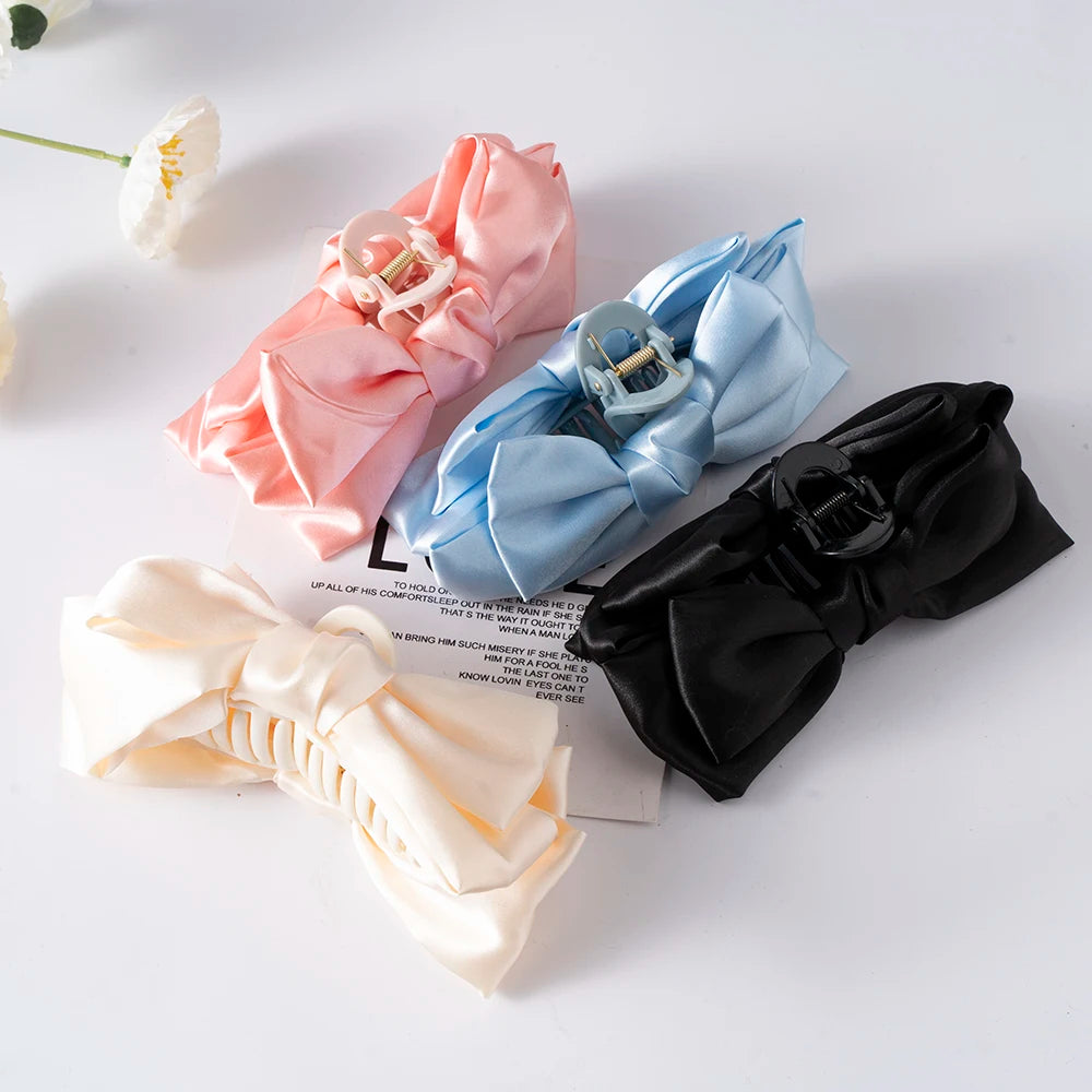 Bow Hair Claws Clip Large Shark Claw Hair Clips Solid Bowknot Hairpin Barrettes for Ponytail Women Hair Accessories Headbands