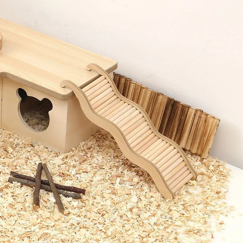 1PC Small pet supplies, cages, decorative accessories, wooden wavy stairs, hamster toys, curved chutes, small animals