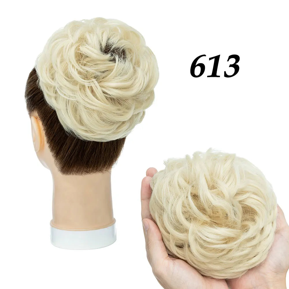 Hairro Synthetic Messy Hair Bun Chignon Scrunchies Fake Hair Band Braid Elastic Hairpiece Tail For Women Wrap Curly Ponytail 55g