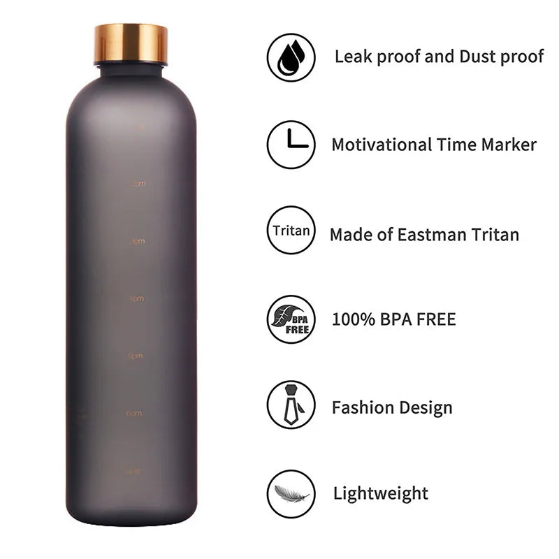 1L Bottle With Time Marker 32 OZ Motivational Reusable Leakproof BPA Free