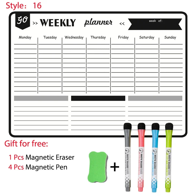 Magnetic Dry Erase Whiteboard Calendar Planner for Refrigerator with Markers and Eraser - Daily Weekly Monthly Organizer