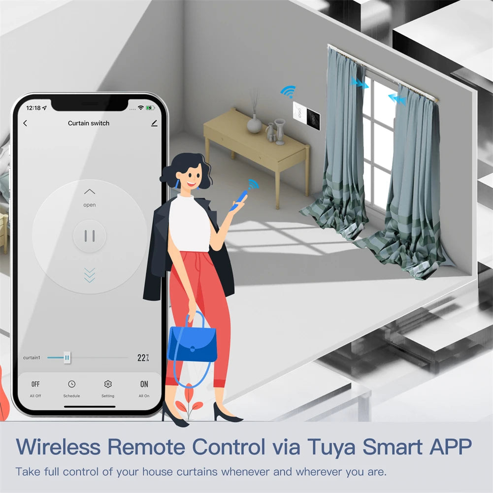 Interruptor de cortina táctil de vidrio con arco inteligente 2.5D WiFi RF433 para persianas enrollables y contraventanas Smart Life/Tuya APP funciona con Alexa y Google Home