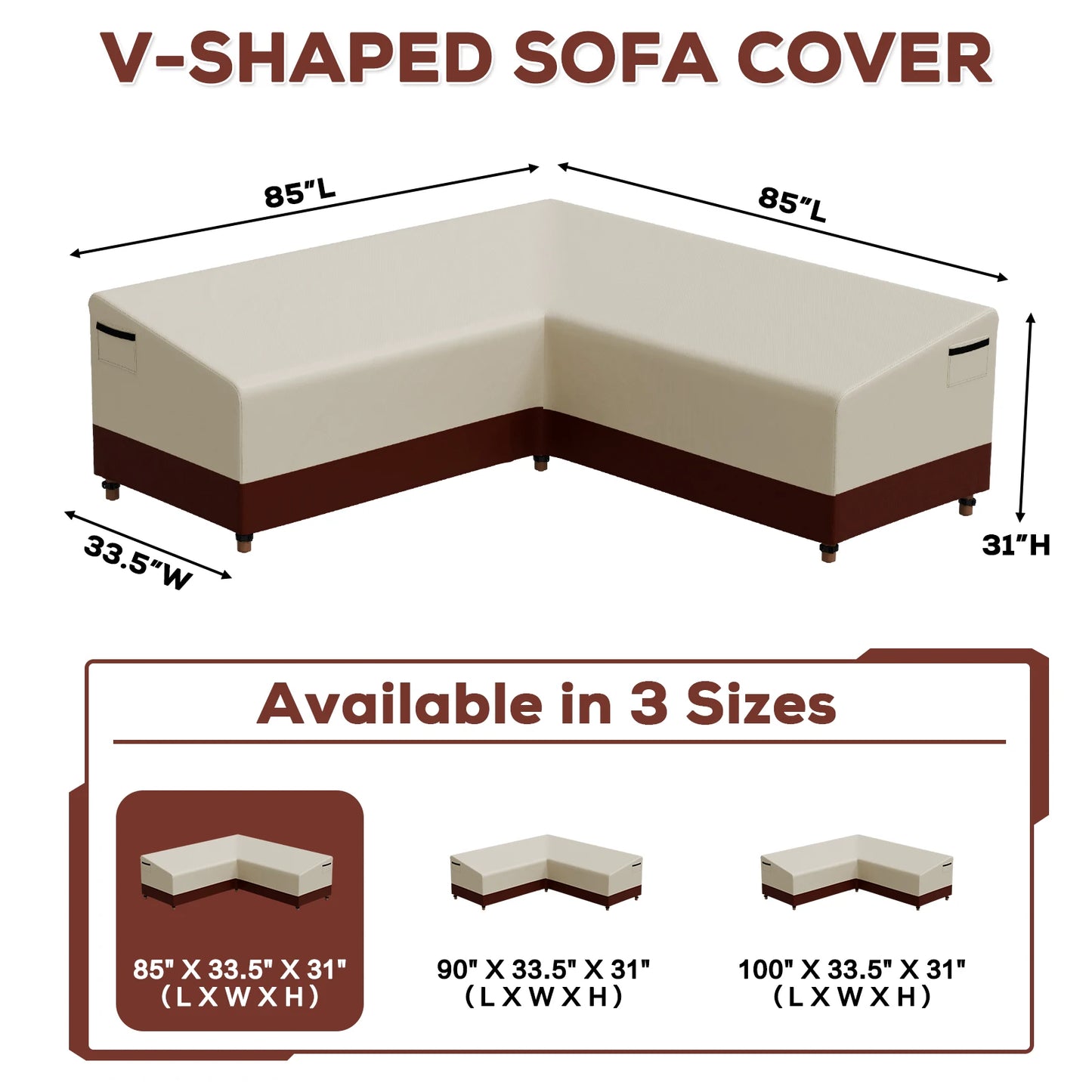 420D Waterproof Outdoor V-Shaped Heavy-Duty Sofa Cover for Sectional Lawn and Patio Furniture