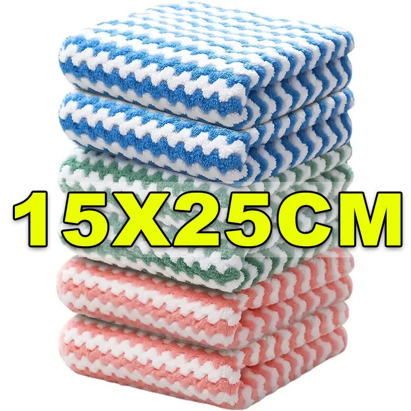 Coral Velvet Wave Design Microfibre Kitchen Wipes Set of 10 to 100 Thickened Absorbent Cleaning Cloths