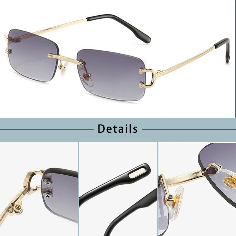 HBK Retro Rimless Small Sunglasses Gold Frame UV400 Eyewear