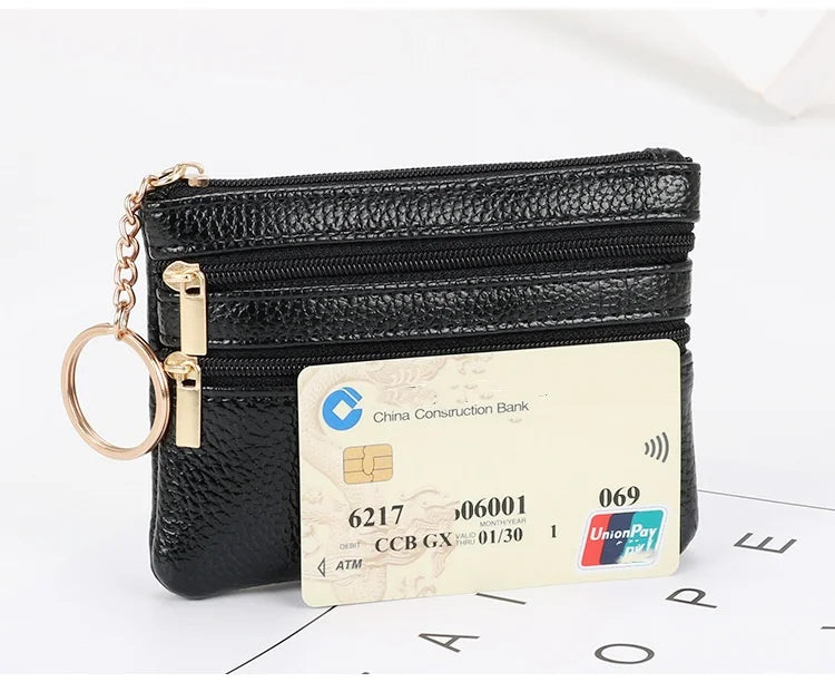 Zero Wallet Women's Short PU Leather Small Wallet Multifunctional Card Bag Soft Leather Key Bag Zipper Bag