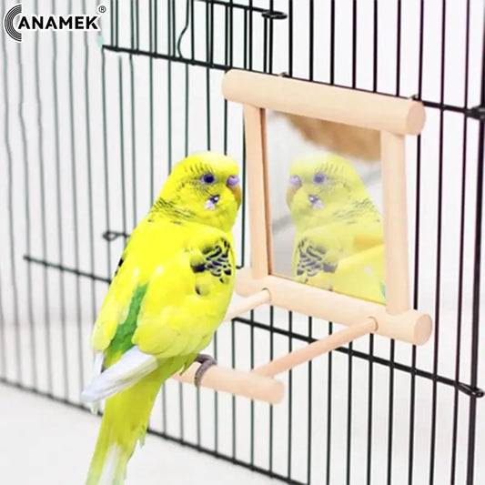 Bird Mirror Wooden Interactive Play Toy With Perch For Small Parrot Budgies Parakeet Cockatiel Conure Lovebird Cage Accessories