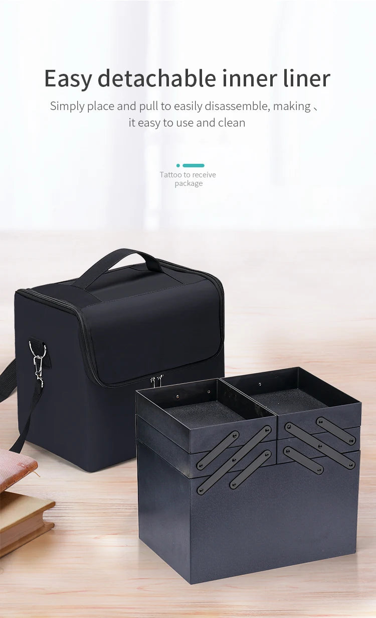 Large Makeup Train Case for Women with 4 Tier Design and Adjustable Compartments Travel Storage Bag for Beauty Essentials