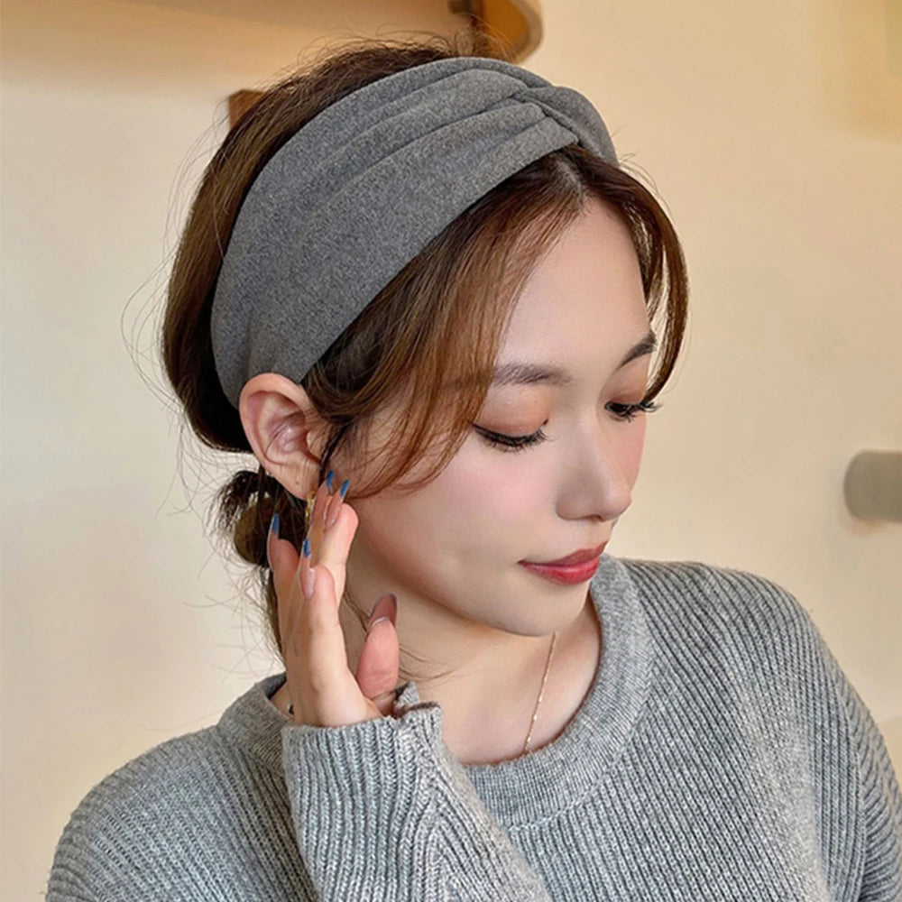 Simple Solid Color Wide HairBand Fall Winter Wash Face Yoga Makeup Hair Scrunchies Women Girls Elastic Headband Hair Accessories