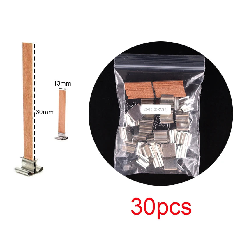 30pcs Wooden Candle Wicks Set with Clip Base for DIY Candle Making