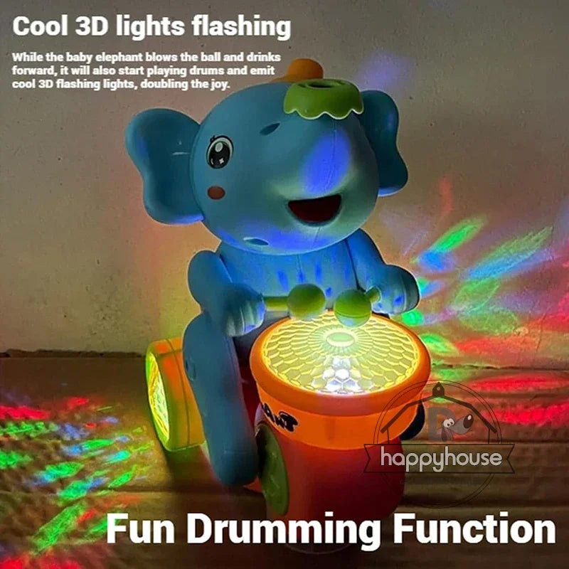 Musical Walking Elephant Drummer Toy for Kids with LED Lights and Sensory Activities Educational Learning Toy