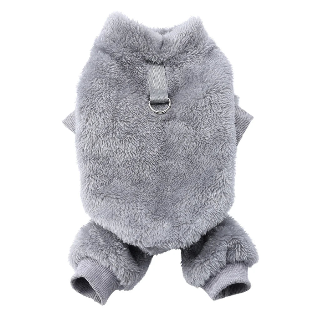 Winter Fleece Warm Dog Clothes Winter Soft Cozy Puppy Jumpsuit Plush Winter D-ring Overall For Small Medium Pet Vest Coat Cats