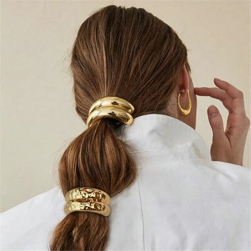 New Fashion Metal Irregular Double-Layer Hair Bands Ropes Women Headband Elastic Hairband Ponytail Holder Hair Accessories