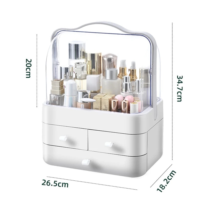 Dust Proof Desktop Makeup Organizer with Drawer for Skincare and Cosmetics Storage