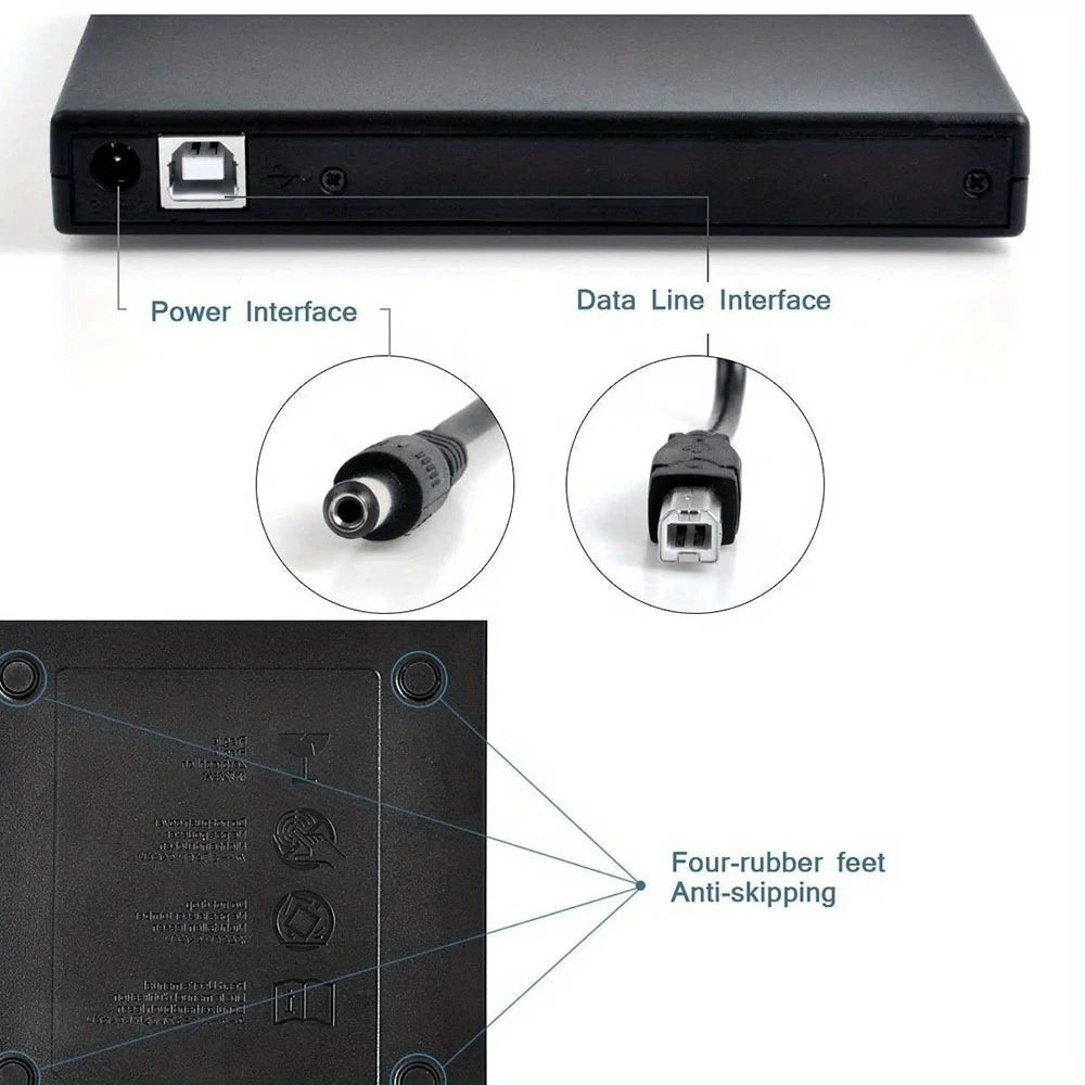 Unidad externa de CD y DVD, unidad externa delgada y protegible con puerto USB 2.0, grabadora de DVD y ROM, reproductor para computadoras portátiles y de escritorio