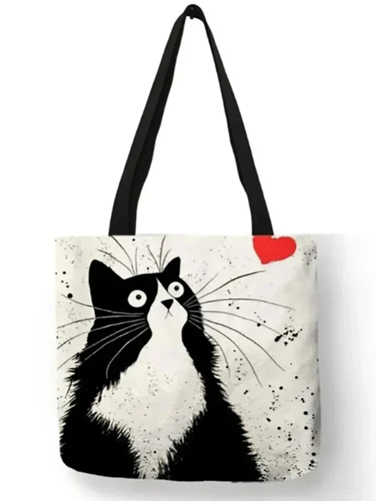 Canvas Bag High-Definition Digital Printed Shopping Bag Cat Pattern Environmentally Friendly And Portable Linen Bag